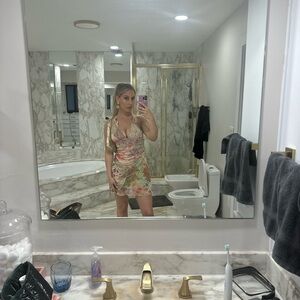 Floral Multicolor Mini Dress Halter Top Backless